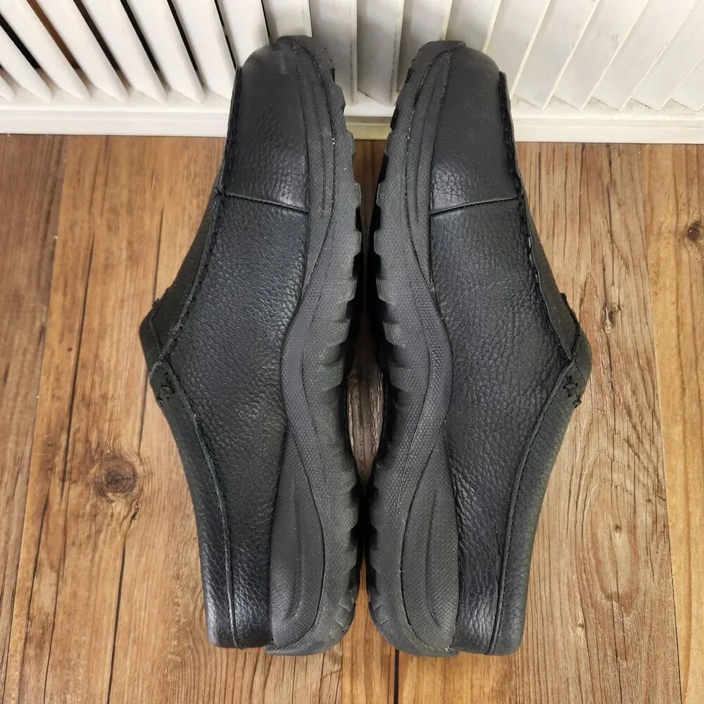 LL Bean Comfort Mules Mens Sz 10 Wide Black Pebbled Leather Slip On Fleece Lined